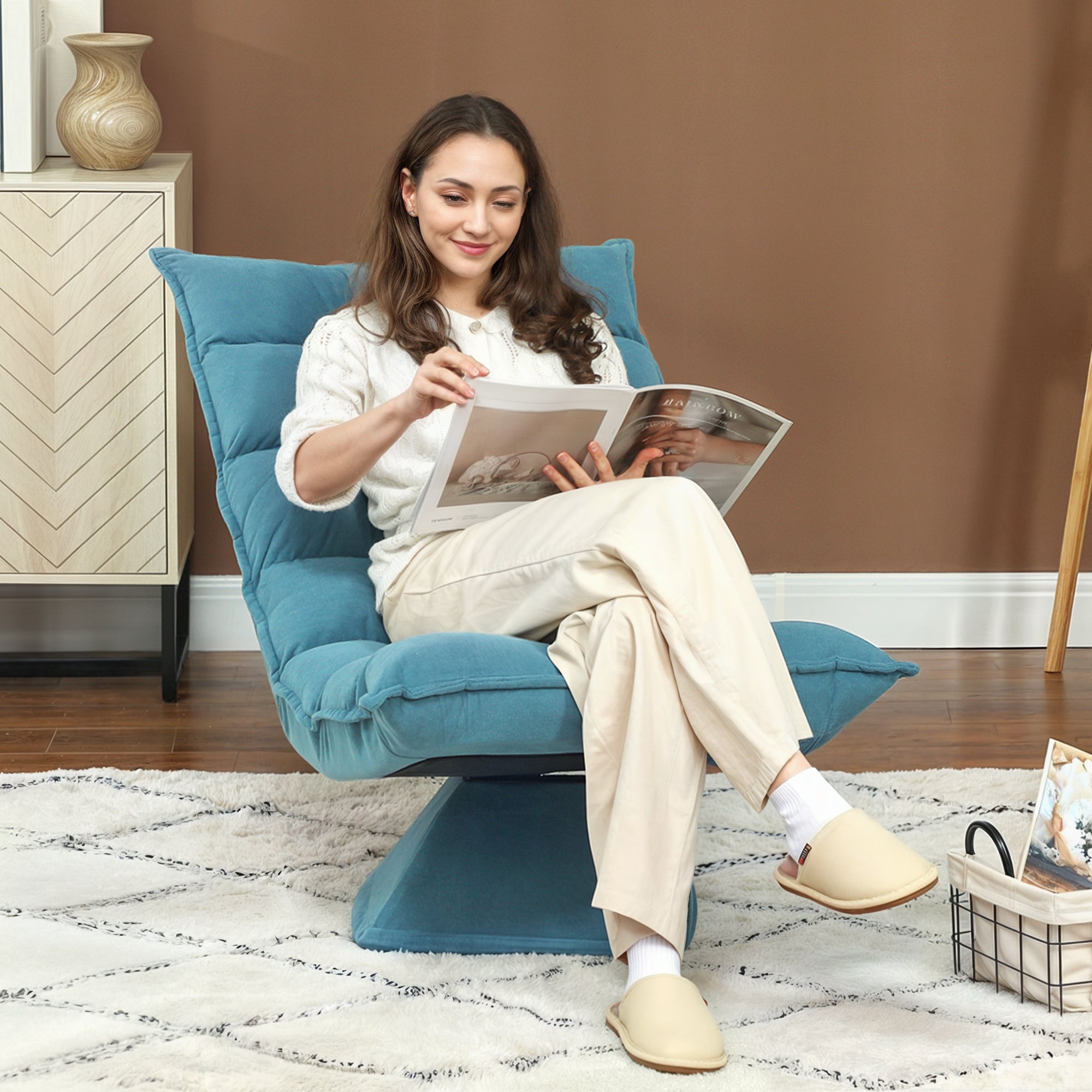 Floor Chair Floor Sofa with Adjustable Backrest, Swivel Meditation Chair with Base, Lazy Sofa, Padded Recliner for Office, Living Room, Blue