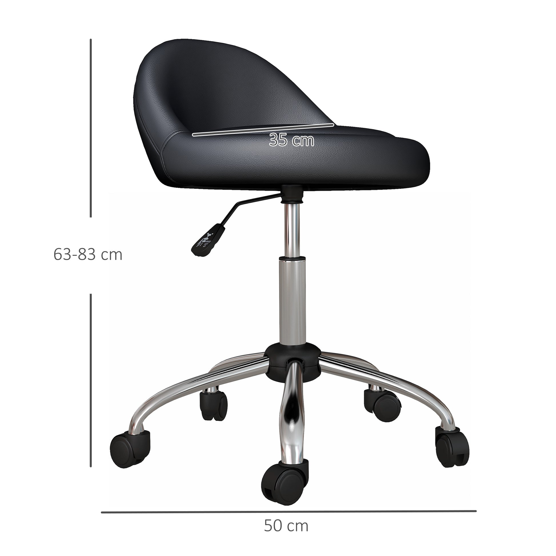 Rolling Stool Height Adjustable Work Stool 63-83 cm Swivel Stool with Wheels Rotatable Salon Chair Salon Stool Faux Leather Black