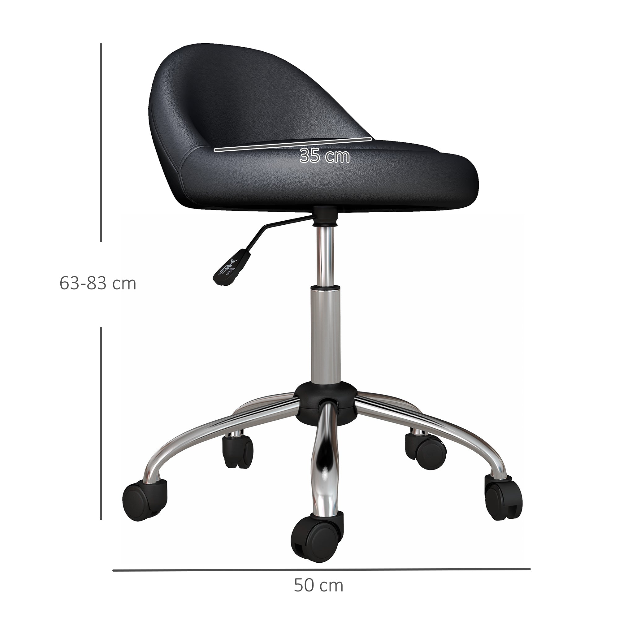 Rolling Stool Height Adjustable Work Stool 63-83 cm Swivel Stool with Wheels Rotatable Salon Chair Salon Stool Faux Leather Black