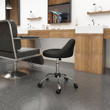 Rolling Stool Height Adjustable Work Stool 63-83 cm Swivel Stool with Wheels Rotatable Salon Chair Salon Stool Faux Leather Black