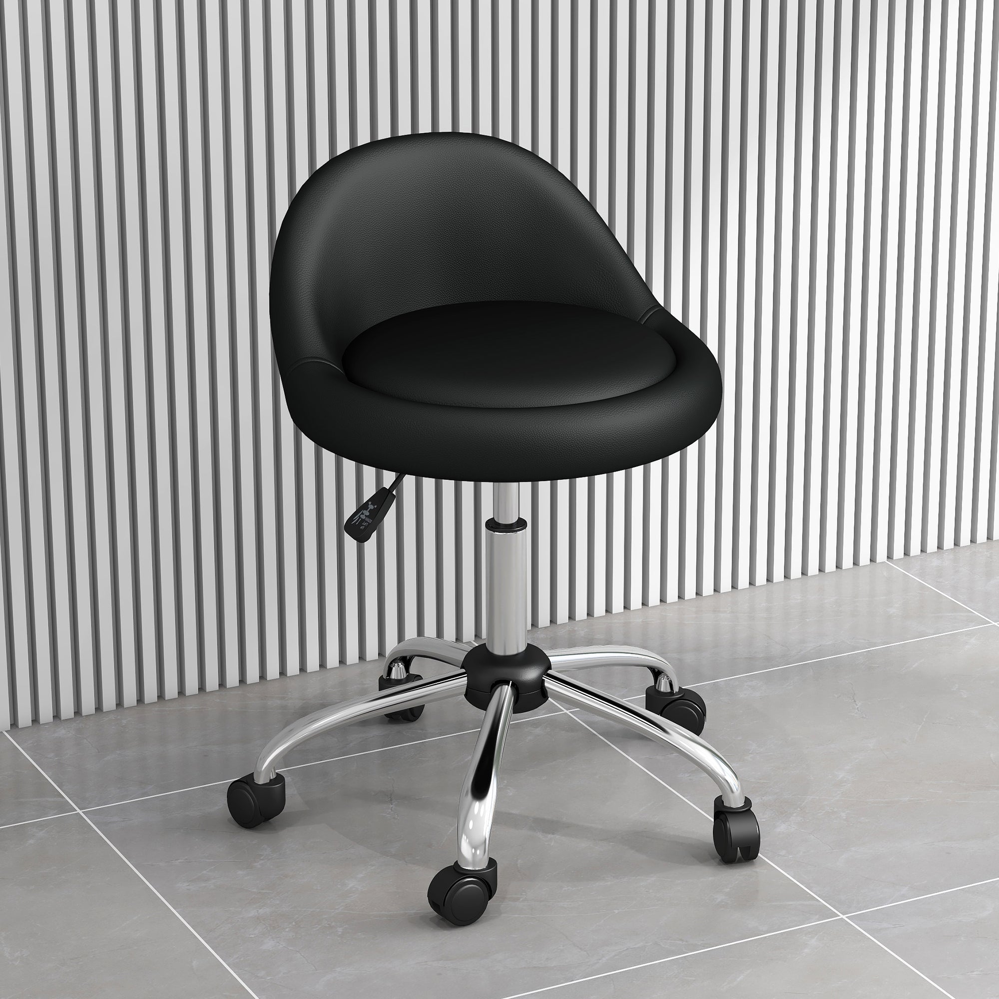 Rolling Stool Height Adjustable Work Stool 63-83 cm Swivel Stool with Wheels Rotatable Salon Chair Salon Stool Faux Leather Black