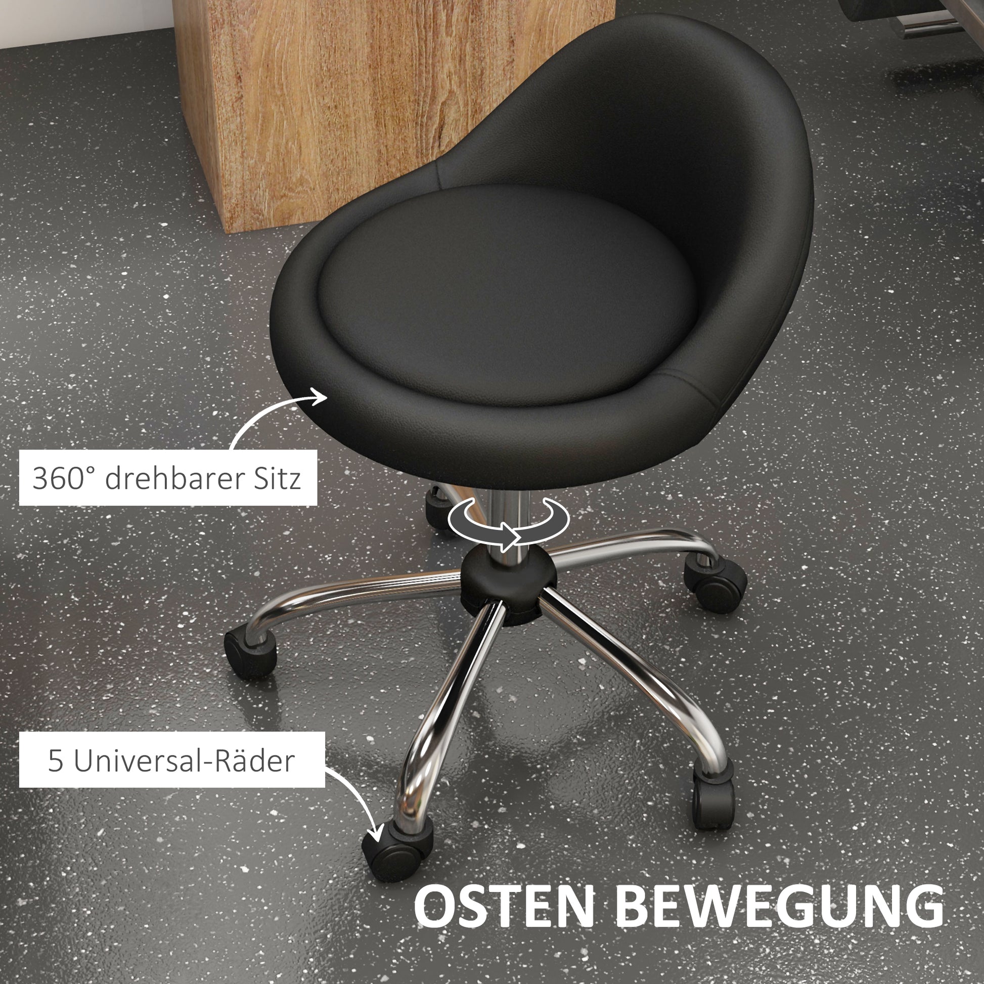 Rolling Stool Height Adjustable Work Stool 63-83 cm Swivel Stool with Wheels Rotatable Salon Chair Salon Stool Faux Leather Black
