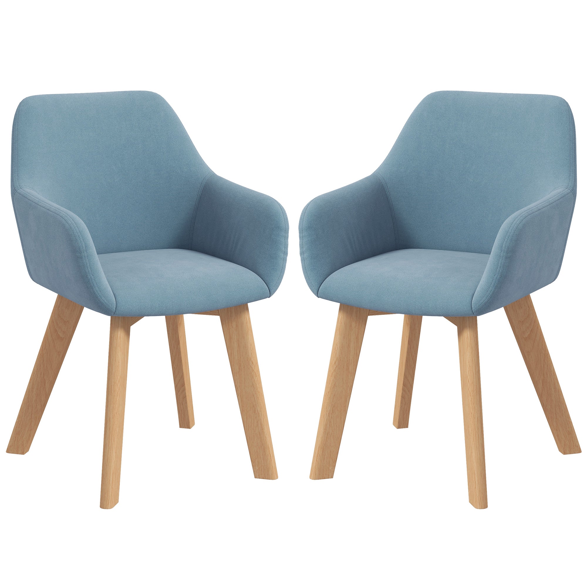 Set of 2 Modern Dining Chairs Kitchen Chairs Upholstered in Velvet with Backrest Armrests and Rubber Wood Legs 120 kg Load for Living Room Bedroom 54x57x80 cm Light Blue
