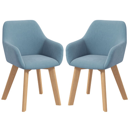 Set of 2 Modern Dining Chairs Kitchen Chairs Upholstered in Velvet with Backrest Armrests and Rubber Wood Legs 120 kg Load for Living Room Bedroom 54x57x80 cm Light Blue