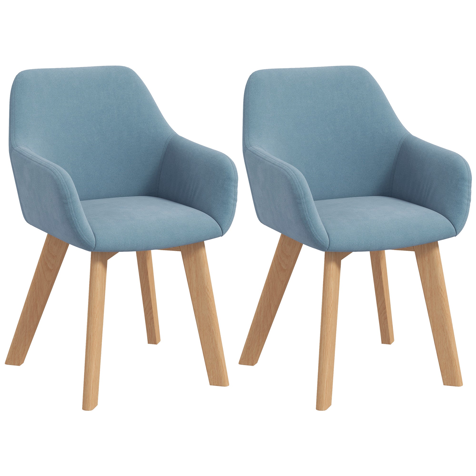 Set of 2 Modern Dining Chairs Kitchen Chairs Upholstered in Velvet with Backrest Armrests and Rubber Wood Legs 120 kg Load for Living Room Bedroom 54x57x80 cm Light Blue