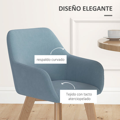 Set of 2 Modern Dining Chairs Kitchen Chairs Upholstered in Velvet with Backrest Armrests and Rubber Wood Legs 120 kg Load for Living Room Bedroom 54x57x80 cm Light Blue