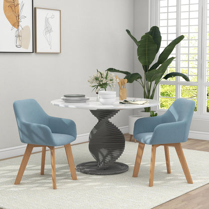 Set of 2 Modern Dining Chairs Kitchen Chairs Upholstered in Velvet with Backrest Armrests and Rubber Wood Legs 120 kg Load for Living Room Bedroom 54x57x80 cm Light Blue