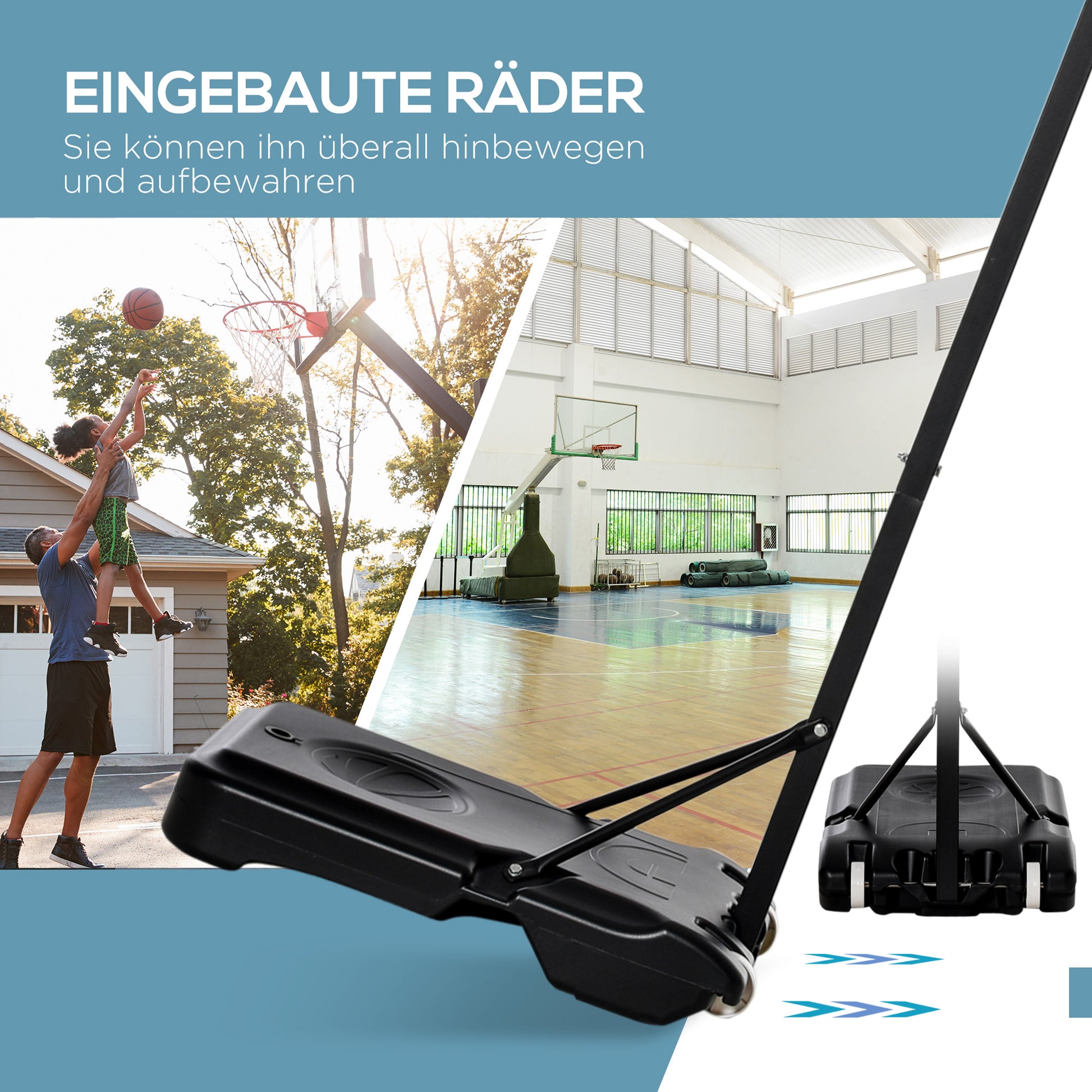 Portable Basketball Hoop Outdoor with Wheels, Adjustable Height 155-210 cm, Portable Basketball Stand with Wheels, Portable Basketball Hoop PE + Steel