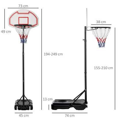 Portable Basketball Hoop Outdoor with Wheels, Adjustable Height 155-210 cm, Portable Basketball Stand with Wheels, Portable Basketball Hoop PE + Steel