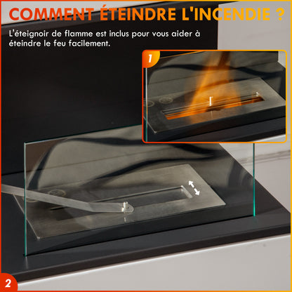 Freestanding Bioethanol Fireplace with 1.2L Burner, about 3H of burning time coverage 20 to 25 m² in steel 38L x 38W x 100H cm, white