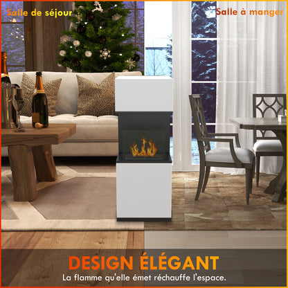 Freestanding Bioethanol Fireplace with 1.2L Burner, about 3H of burning time coverage 20 to 25 m² in steel 38L x 38W x 100H cm, white