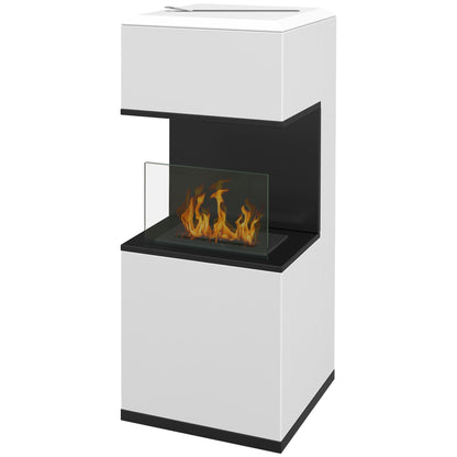 Freestanding Bioethanol Fireplace with 1.2L Burner, about 3H of burning time coverage 20 to 25 m² in steel 38L x 38W x 100H cm, white