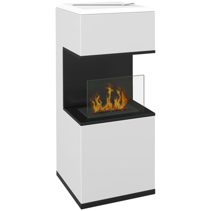 Freestanding Bioethanol Fireplace with 1.2L Burner, about 3H of burning time coverage 20 to 25 m² in steel 38L x 38W x 100H cm, white