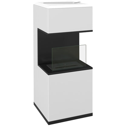 Freestanding Bioethanol Fireplace with 1.2L Burner, about 3H of burning time coverage 20 to 25 m² in steel 38L x 38W x 100H cm, white