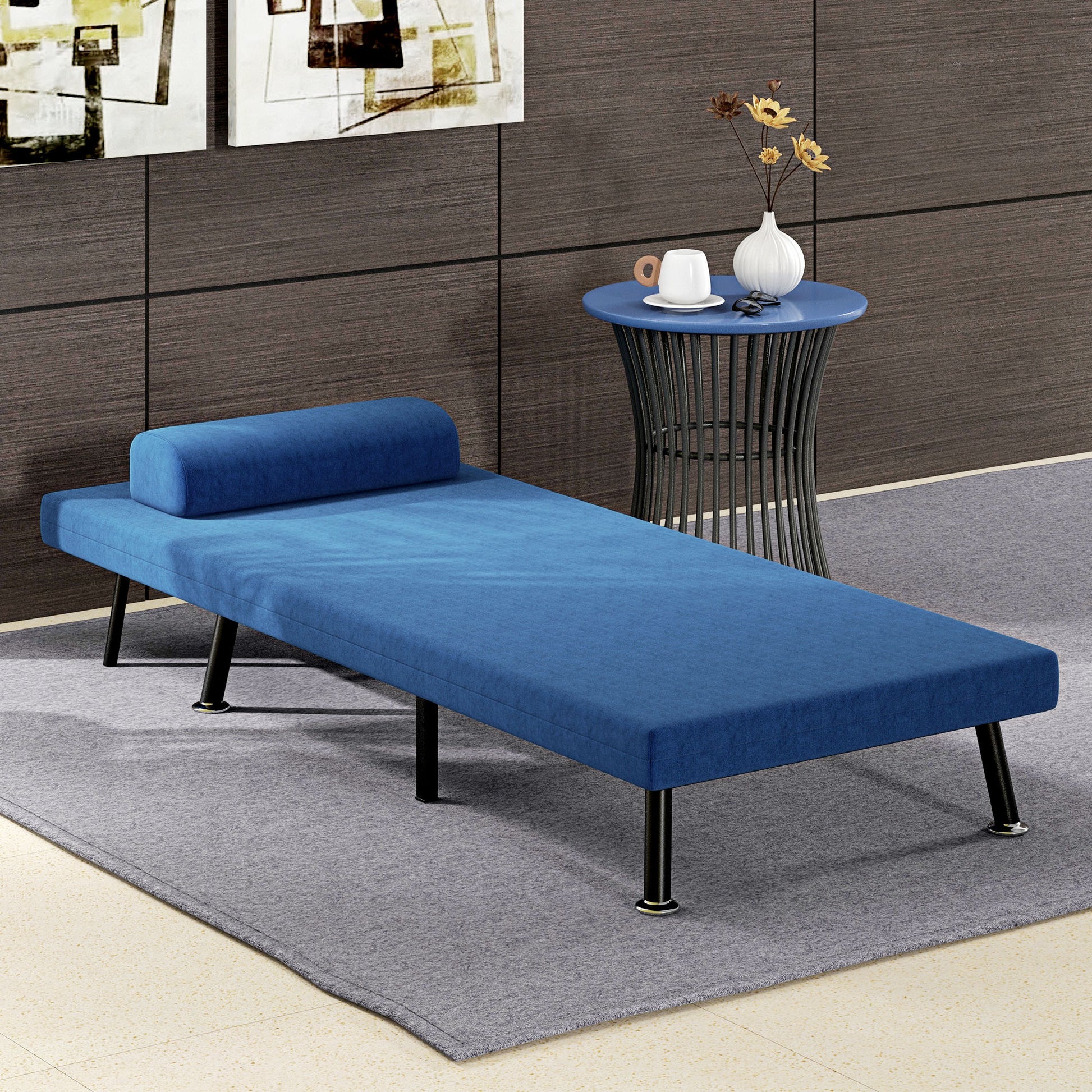 Sleeper Armchair, Folding Armchair with Bed Function, Back Cushion, Foldable Recliner in Linen Look, Adjustable Backrest, Holds up to 150 kg, for Living Room, Blue
