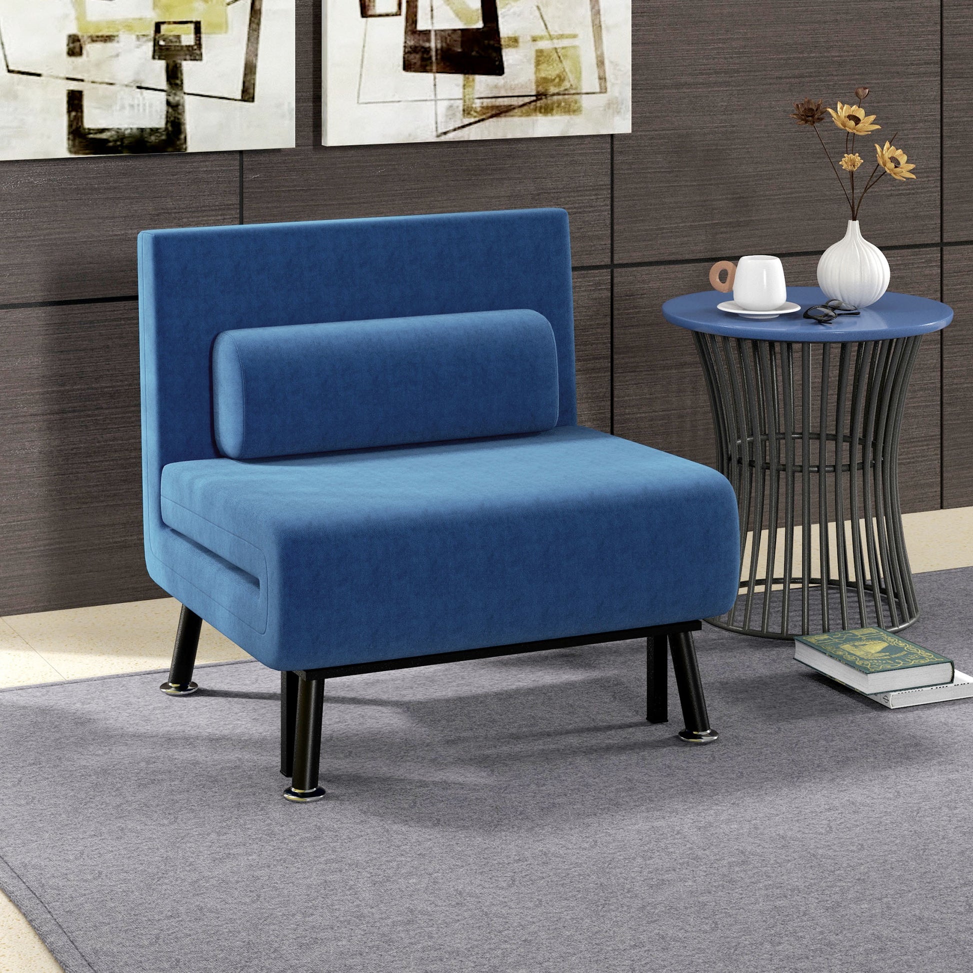 Sleeper Armchair, Folding Armchair with Bed Function, Back Cushion, Foldable Recliner in Linen Look, Adjustable Backrest, Holds up to 150 kg, for Living Room, Blue