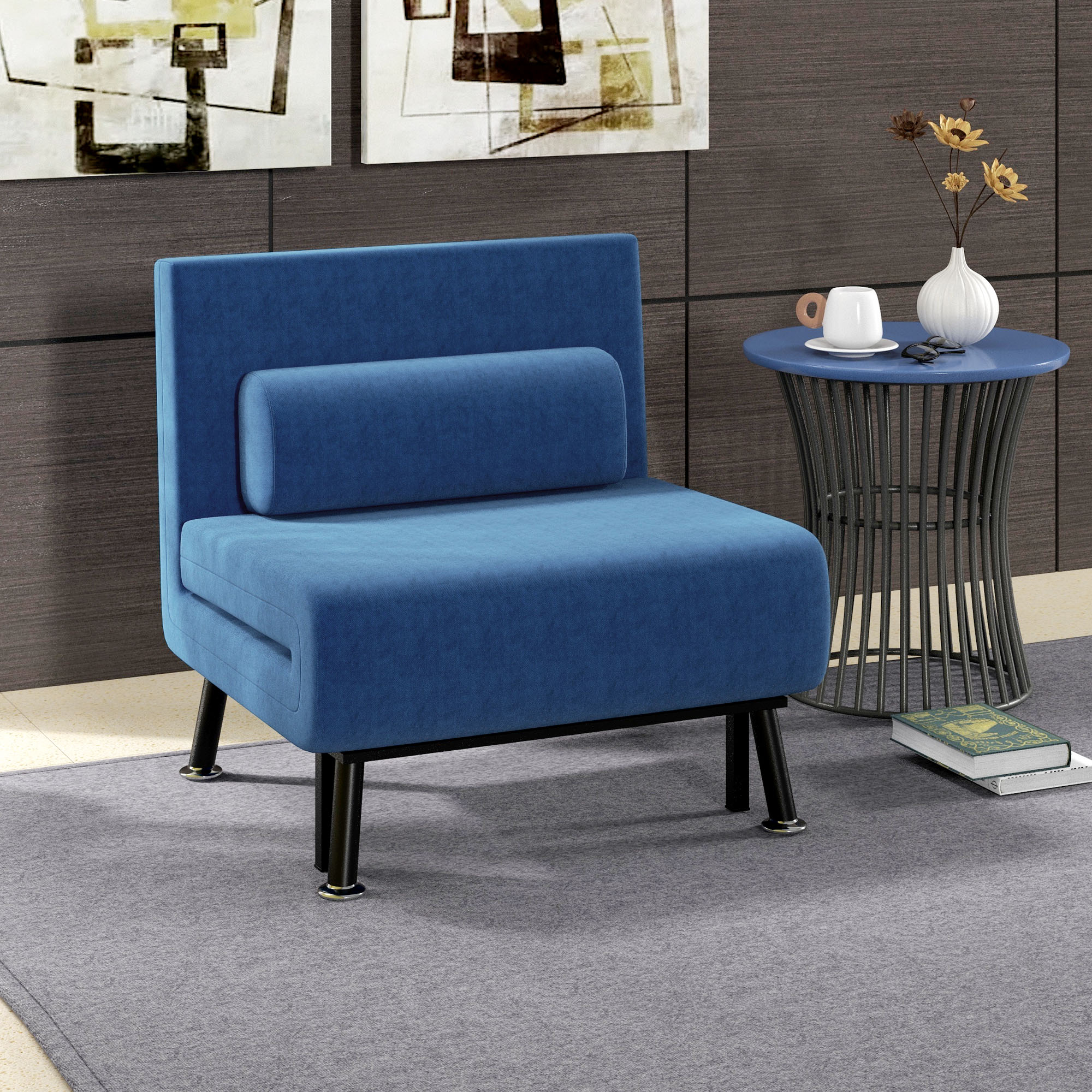 Sleeper Armchair, Folding Armchair with Bed Function, Back Cushion, Foldable Recliner in Linen Look, Adjustable Backrest, Holds up to 150 kg, for Living Room, Blue