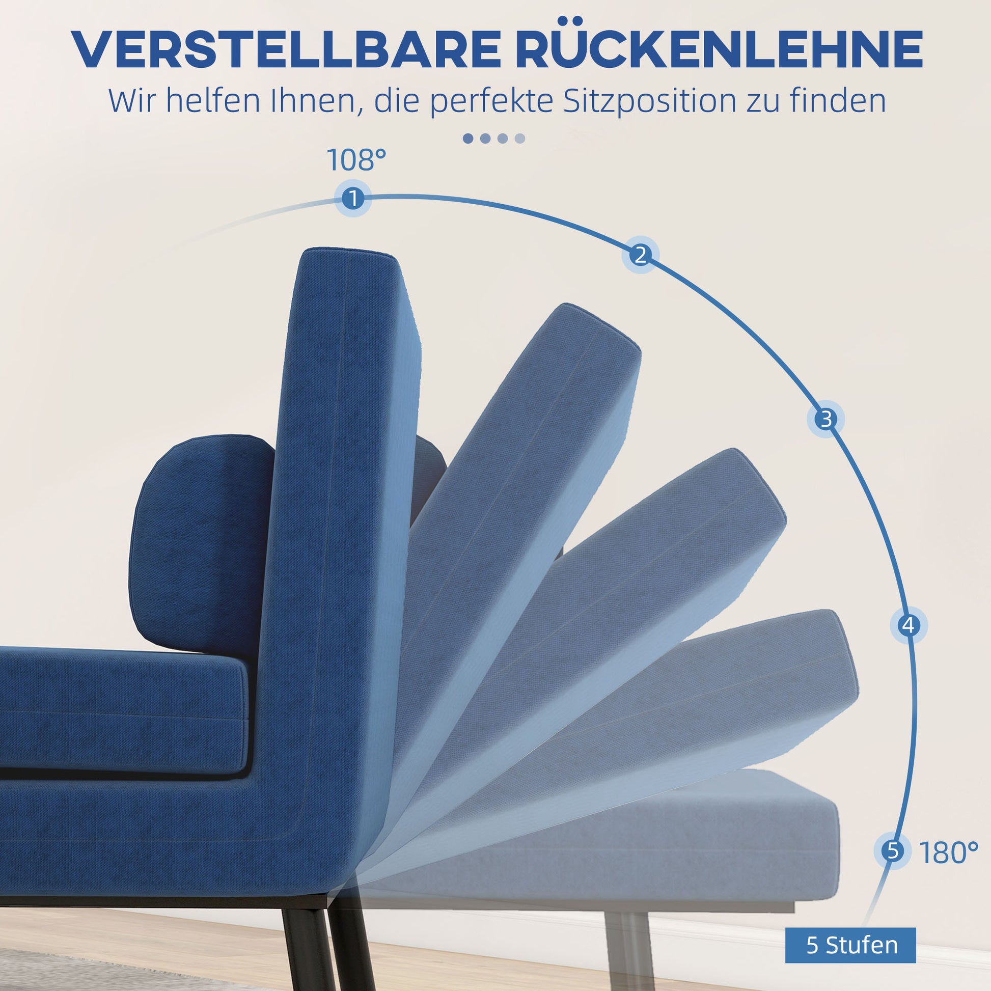Sleeper Armchair, Folding Armchair with Bed Function, Back Cushion, Foldable Recliner in Linen Look, Adjustable Backrest, Holds up to 150 kg, for Living Room, Blue