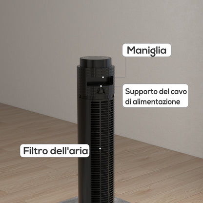 45W Tower Fan with 4 Modes and 3 Speeds with 12h Timer, ABS Tower Fan with Remote Control, Ø31.5x96 cm, Black