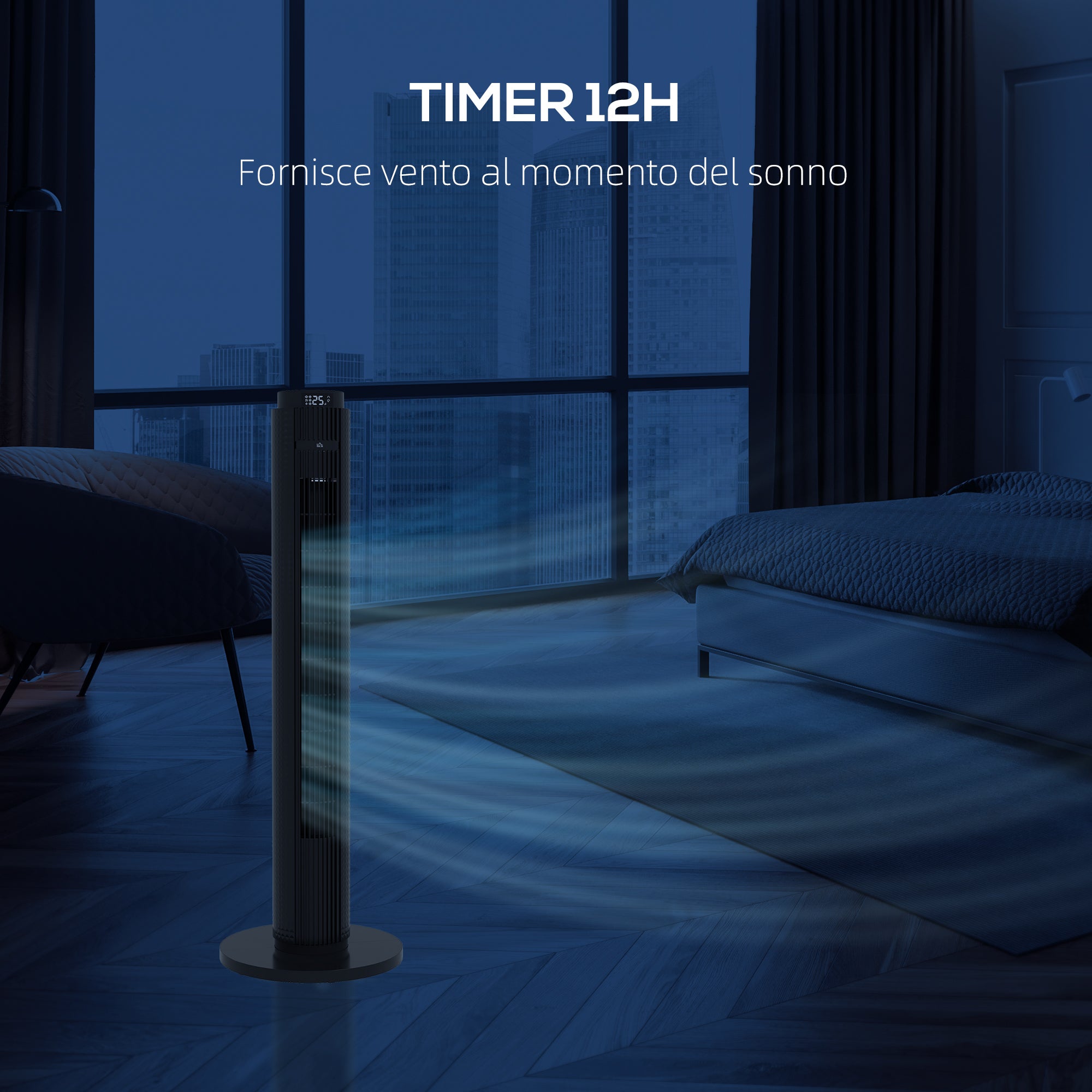 45W Tower Fan with 4 Modes and 3 Speeds with 12h Timer, ABS Tower Fan with Remote Control, Ø31.5x96 cm, Black