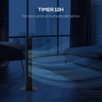 45W Tower Fan with 4 Modes and 3 Speeds with 12h Timer, ABS Tower Fan with Remote Control, Ø31.5x96 cm, Black
