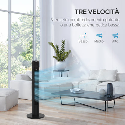 45W Tower Fan with 4 Modes and 3 Speeds with 12h Timer, ABS Tower Fan with Remote Control, Ø31.5x96 cm, Black