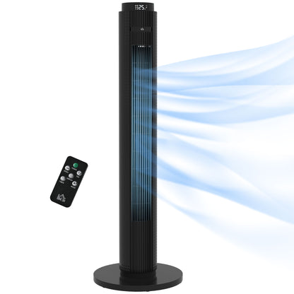 45W Tower Fan with 4 Modes and 3 Speeds with 12h Timer, ABS Tower Fan with Remote Control, Ø31.5x96 cm, Black
