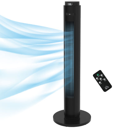 45W Tower Fan with 4 Modes and 3 Speeds with 12h Timer, ABS Tower Fan with Remote Control, Ø31.5x96 cm, Black