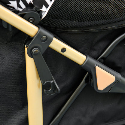 Folding Dog Stroller Pet Carriage with 2 Doors Mesh Window Storage Basket Safety Leash and Cushion Load 15 kg 80x44.5x97 cm Black