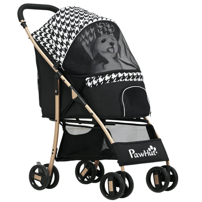 Folding Dog Stroller Pet Carriage with 2 Doors Mesh Window Storage Basket Safety Leash and Cushion Load 15 kg 80x44.5x97 cm Black