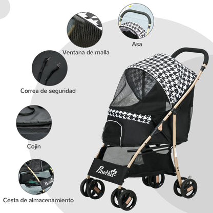 Folding Dog Stroller Pet Carriage with 2 Doors Mesh Window Storage Basket Safety Leash and Cushion Load 15 kg 80x44.5x97 cm Black