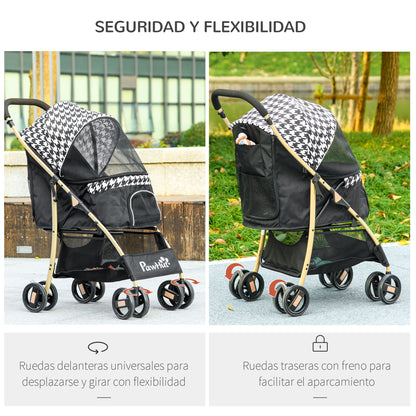 Folding Dog Stroller Pet Carriage with 2 Doors Mesh Window Storage Basket Safety Leash and Cushion Load 15 kg 80x44.5x97 cm Black