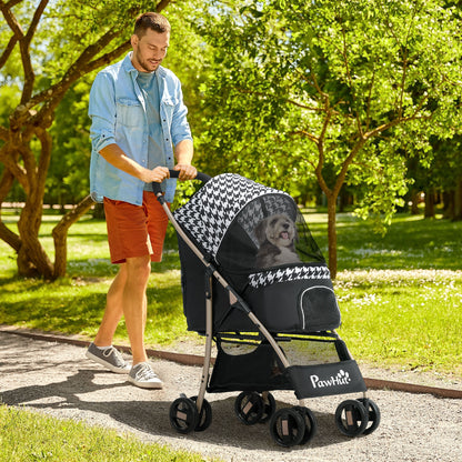 Folding Dog Stroller Pet Carriage with 2 Doors Mesh Window Storage Basket Safety Leash and Cushion Load 15 kg 80x44.5x97 cm Black