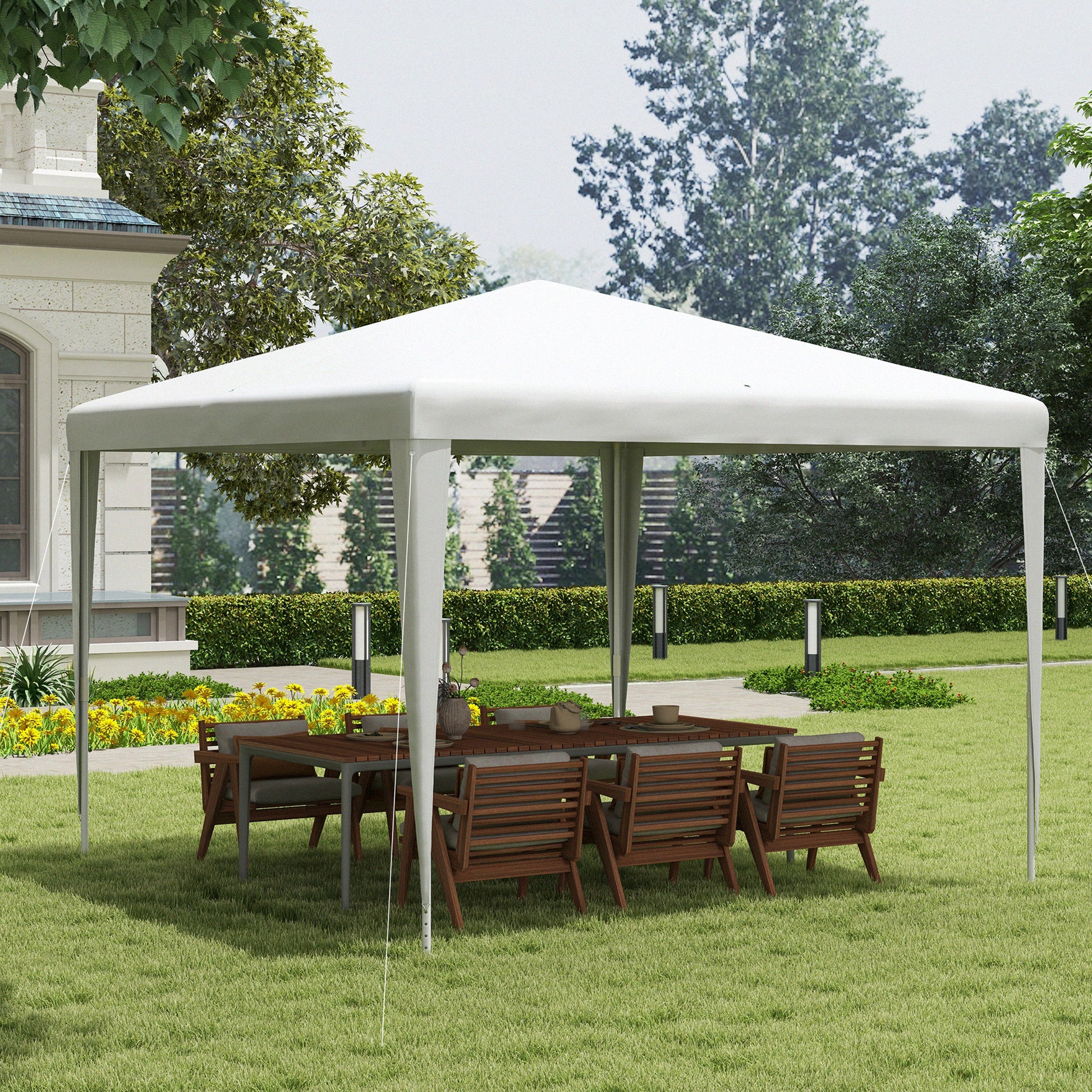 3x3m Detachable Gazebo Garden Pavilion with 4 Drainage Holes and Anti-UV Steel Frame Canopy for Terrace Outdoor Patio Camping White