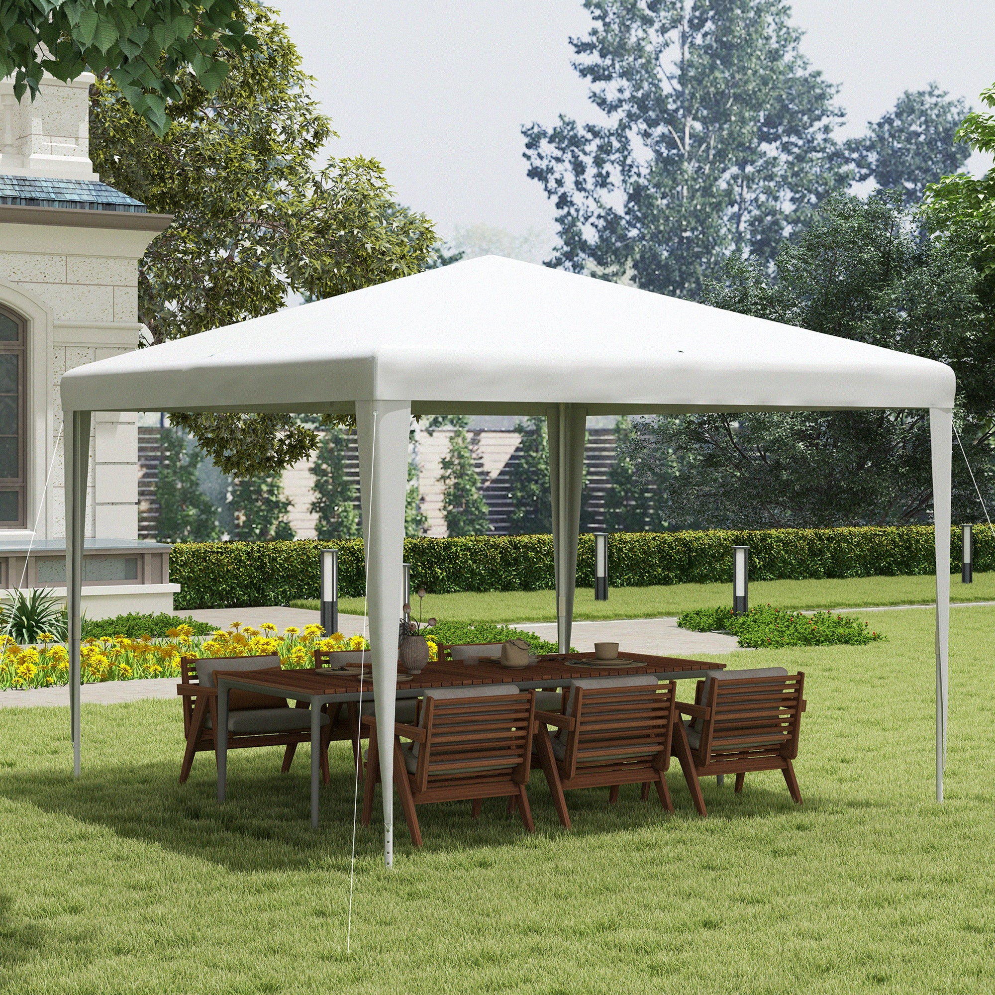 3x3m Detachable Gazebo Garden Pavilion with 4 Drainage Holes and Anti-UV Steel Frame Canopy for Terrace Outdoor Patio Camping White