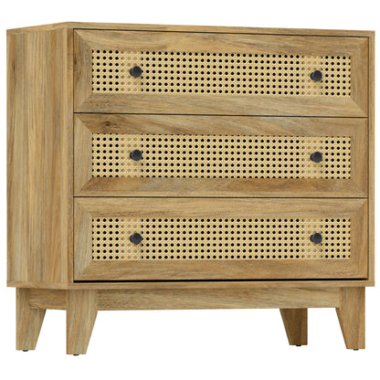 3-Drawer Chest Storage Cabinet with Rattan Cane 80 x 35 x 76 cm Light Wood Look