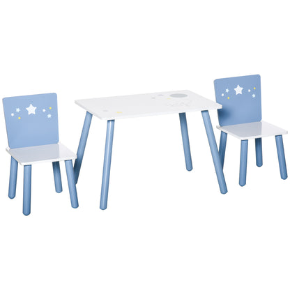 Children's Table and 2 Chairs Set Wooden Table with Chairs for Kids 2-4 Years Table 60x40x43 cm and Chairs 28x26x48 cm for Bedroom Living Room White and Blue