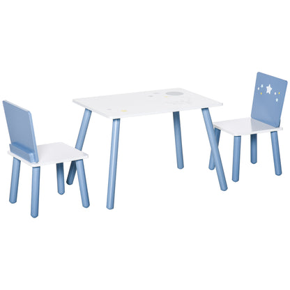 Children's Table and 2 Chairs Set Wooden Table with Chairs for Kids 2-4 Years Table 60x40x43 cm and Chairs 28x26x48 cm for Bedroom Living Room White and Blue