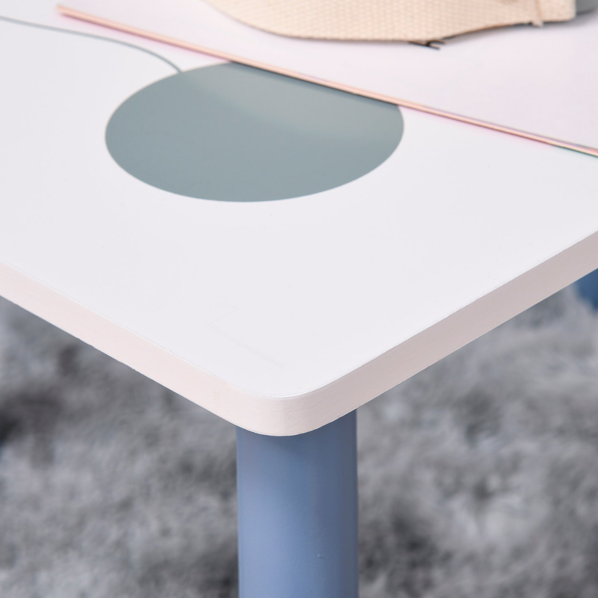 Children's Table and 2 Chairs Set Wooden Table with Chairs for Kids 2-4 Years Table 60x40x43 cm and Chairs 28x26x48 cm for Bedroom Living Room White and Blue