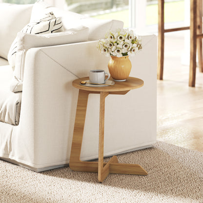 C-Shaped Side Table, Round Accent Table, Quick Assembly, for Small Spaces, Living Room & Bedroom, Natural