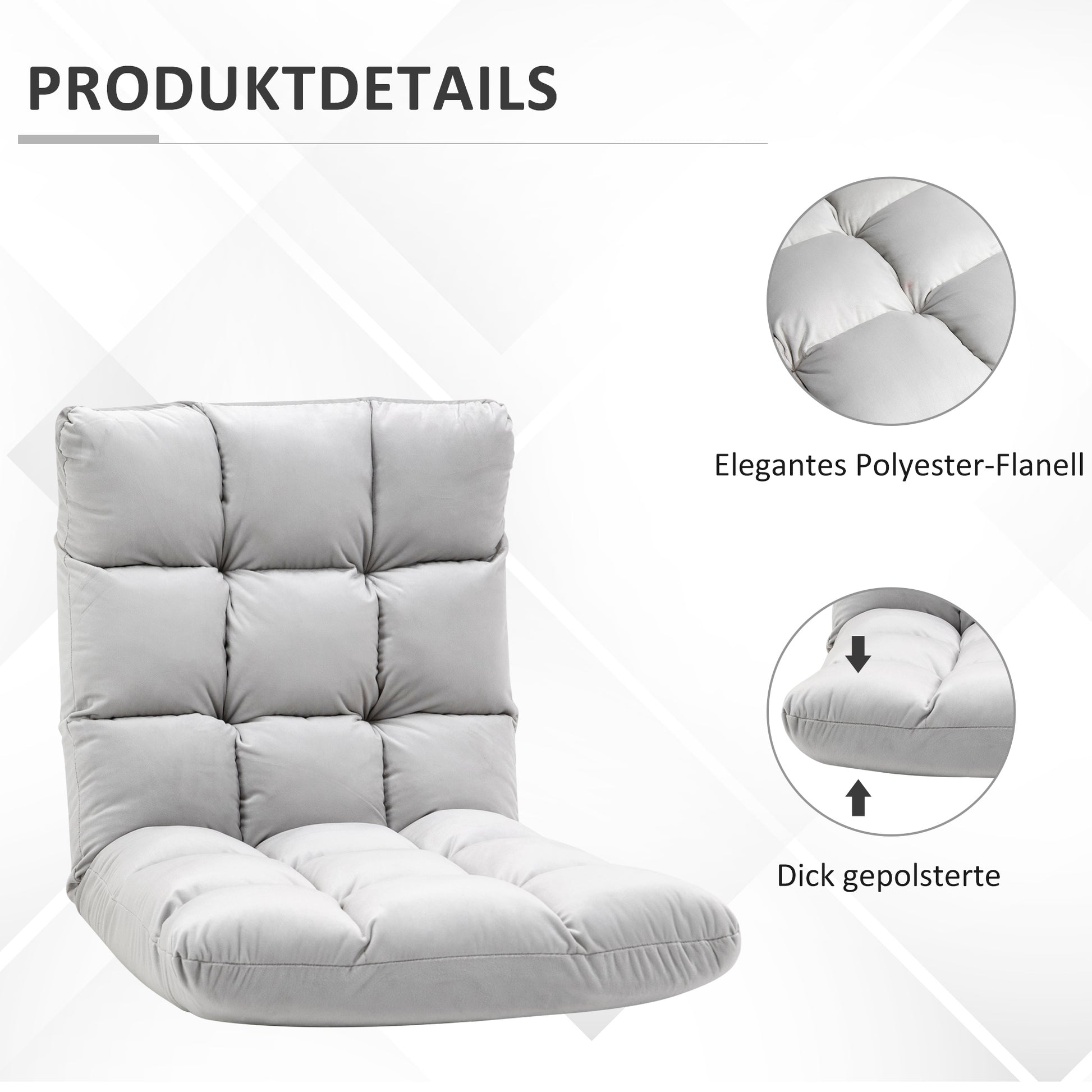 Floor Chair 3-in-1 Foldable Floor Seat with Backrest 13 Adjustable Positions Folding Recliner Seat Cushion Gray Metal Foam 55 x 71 x 53.5 cm