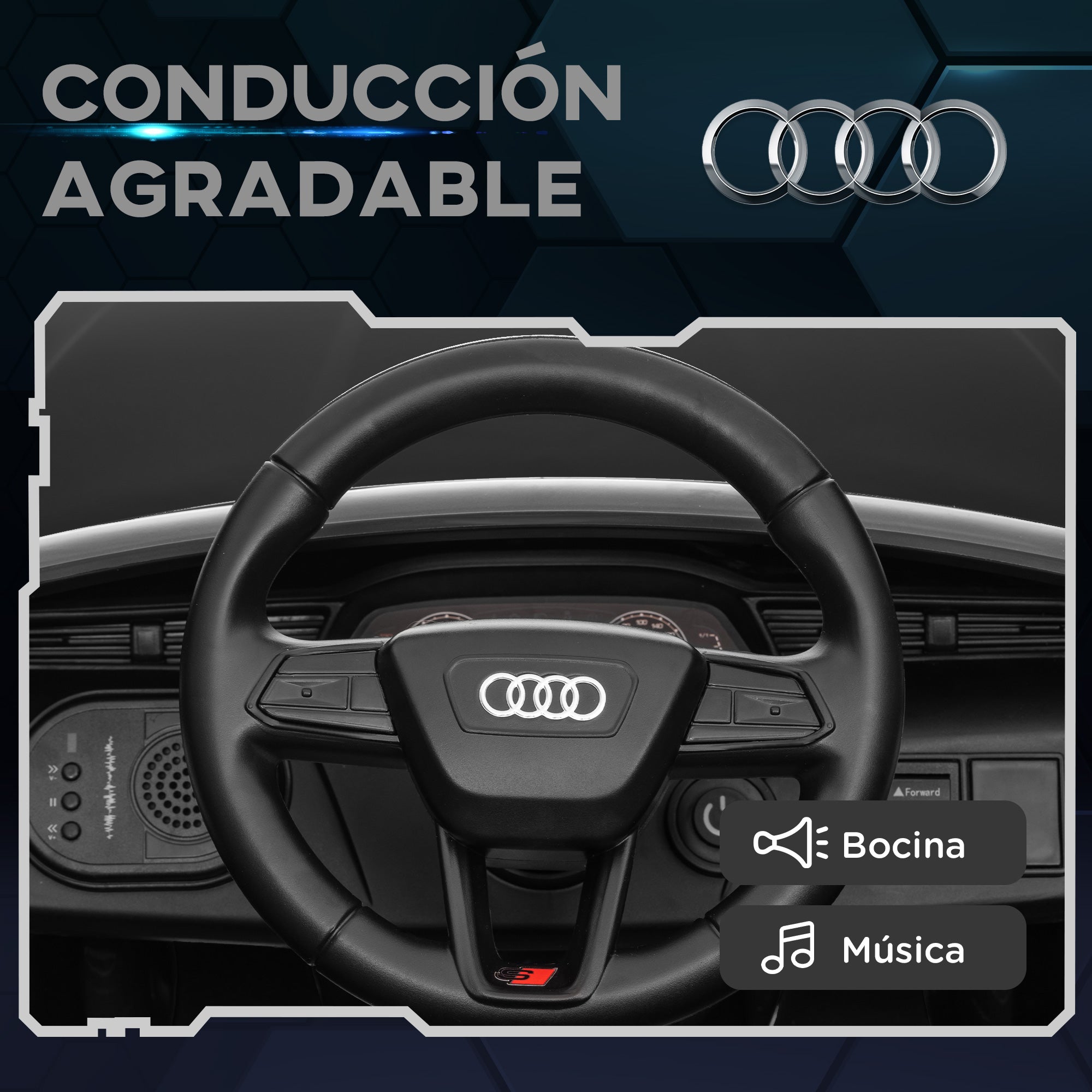Electric Car for Kids +3 Years Audi Q8 Etron Sportback 12V Battery Remote Control Spring Suspension Wheels Bright Headlights Horn and Music Black