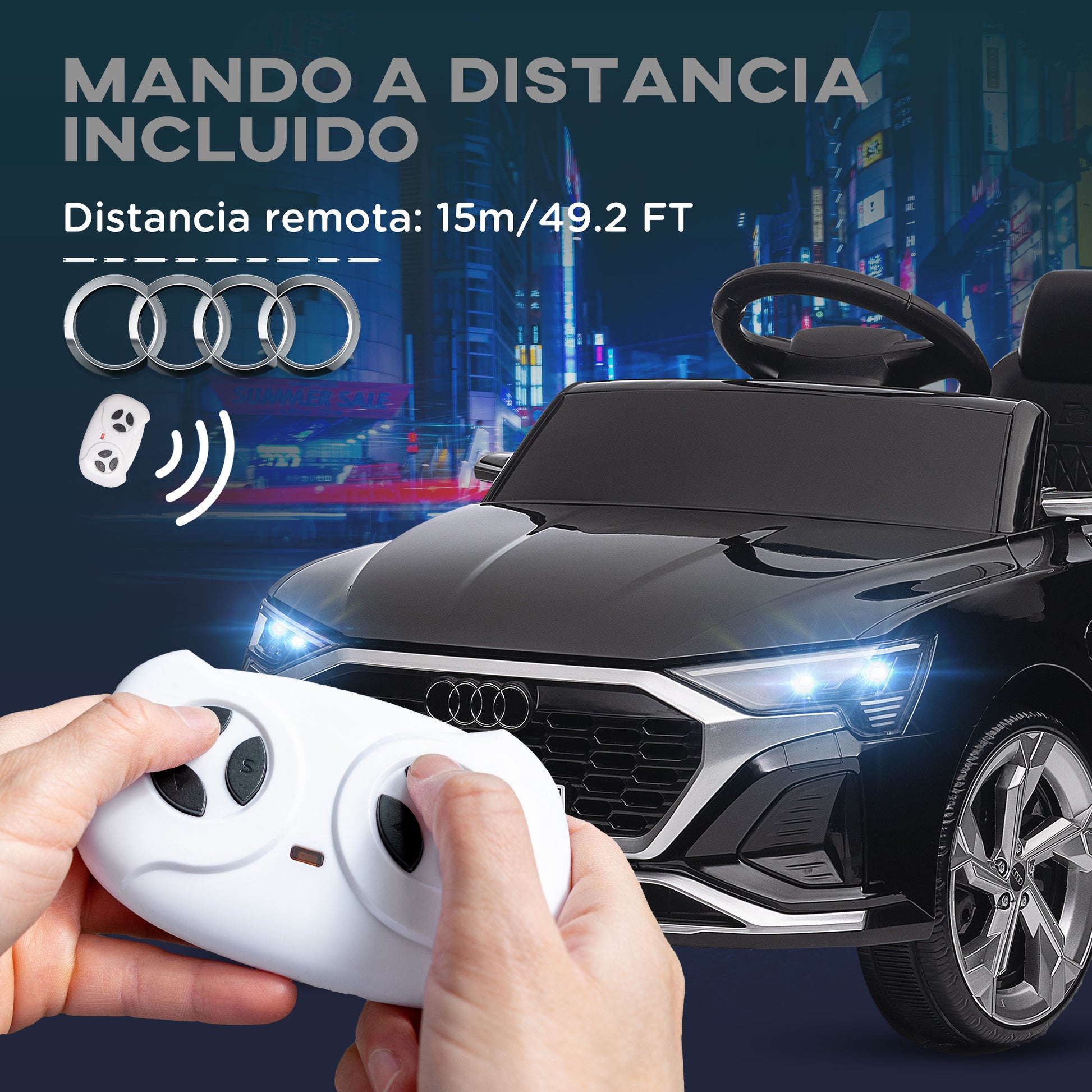 Electric Car for Kids +3 Years Audi Q8 Etron Sportback 12V Battery Remote Control Spring Suspension Wheels Bright Headlights Horn and Music Black
