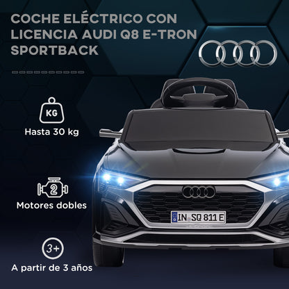 Electric Car for Kids +3 Years Audi Q8 Etron Sportback 12V Battery Remote Control Spring Suspension Wheels Bright Headlights Horn and Music Black