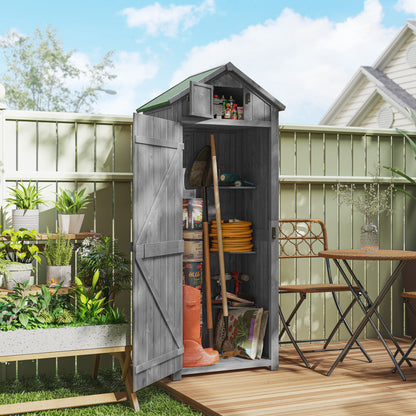 Garden Shed Wood, Weatherproof Tool Shed 77x54.2x179cm, Tool House with Door, Gable Roof, Tool Cabinet with Shelves, Tool Shed for Garden, Terrace, Gray+Green