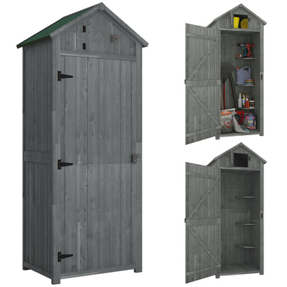 Garden Shed Wood, Weatherproof Tool Shed 77x54.2x179cm, Tool House with Door, Gable Roof, Tool Cabinet with Shelves, Tool Shed for Garden, Terrace, Gray+Green