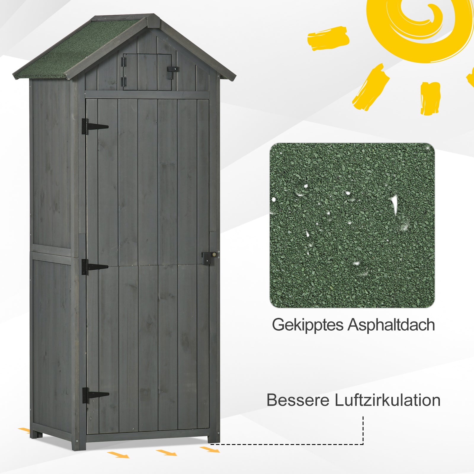 Garden Shed Wood, Weatherproof Tool Shed 77x54.2x179cm, Tool House with Door, Gable Roof, Tool Cabinet with Shelves, Tool Shed for Garden, Terrace, Gray+Green