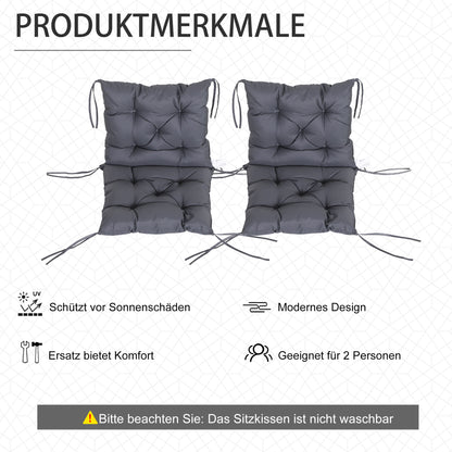 Set of 2 Seat Cushions, 98cm x 50cm x 8cm Chair Pads with Straps, Cushion, Washable/Ergonomic Seat Pads for Home, Garden, Sofa, Gray