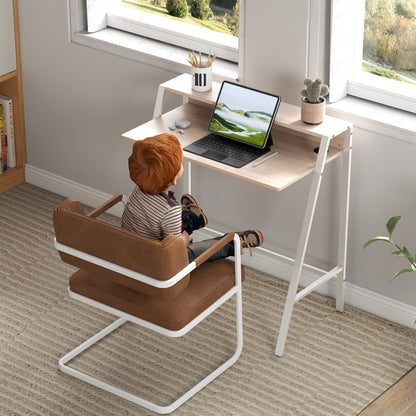 Desk, Computer Desk with Shelf and Cable Management, Modern Desk with Metal Frame for Study, Bedroom, Home Office, 84 x 45 x 85 cm, White+Oak