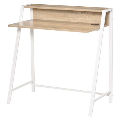 Desk, Computer Desk with Shelf and Cable Management, Modern Desk with Metal Frame for Study, Bedroom, Home Office, 84 x 45 x 85 cm, White+Oak